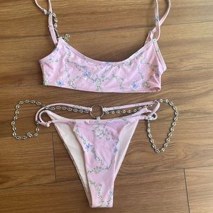 Frankie's Bikinis Pink Floral Chain Bikini